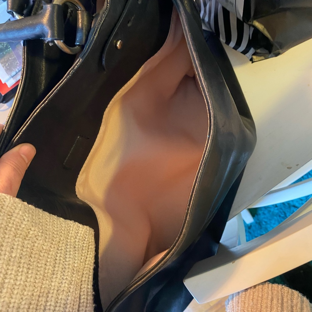 Large Black Leather Ann Taylor Satchel with Brass Hardware - Picture 3 of 10